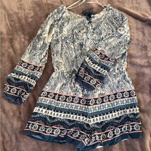 Altar’d State Large Navy and White Patterned Romper